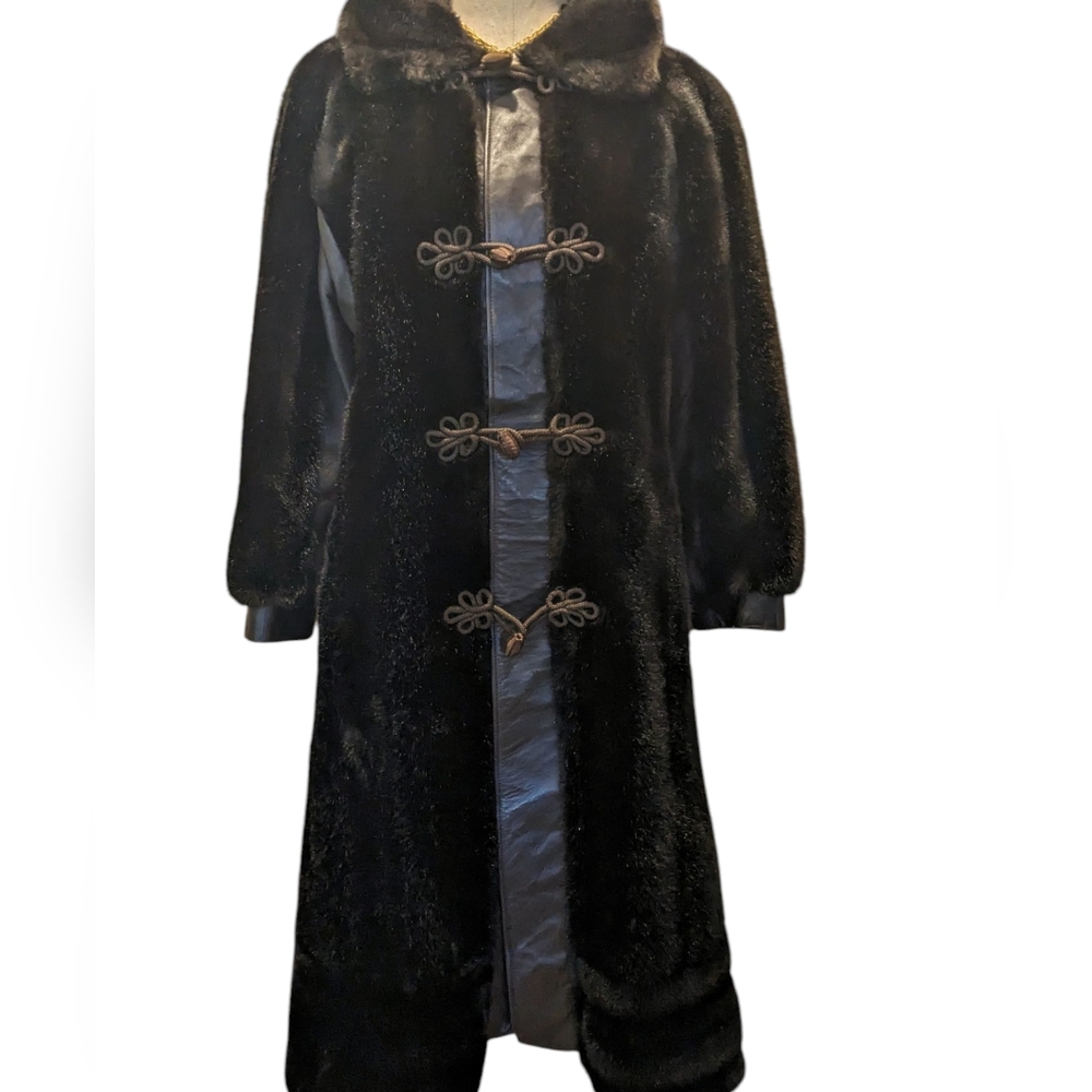 Vintage Faux Fur Vegan Leather Plush Princess Coat Dark Brown Medium